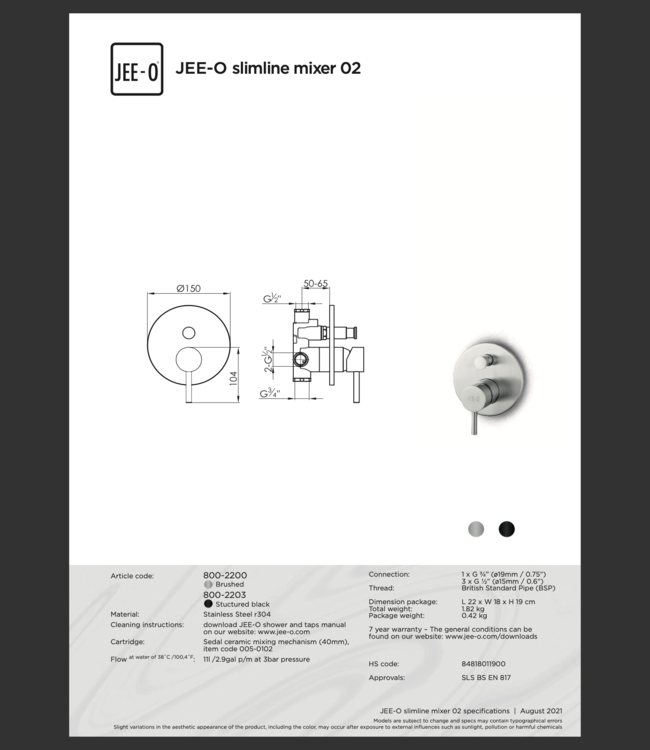 JEE-O Slimline Wand Douche Combinatie 03 | Met Handdouche | Meerdere kleuren