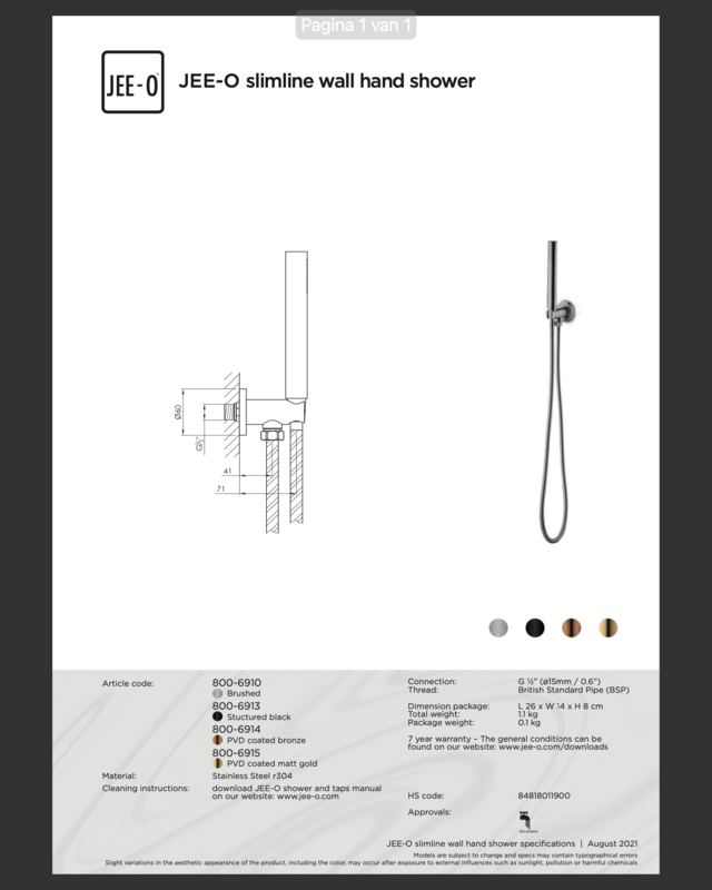 JEE-O Slimline Wand Douche Combinatie 03 | Met Handdouche | Meerdere kleuren