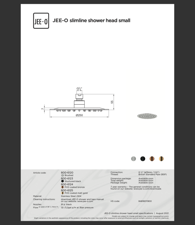 JEE-O Slimline Wand Douche Combinatie 03 | Met Handdouche | Meerdere kleuren