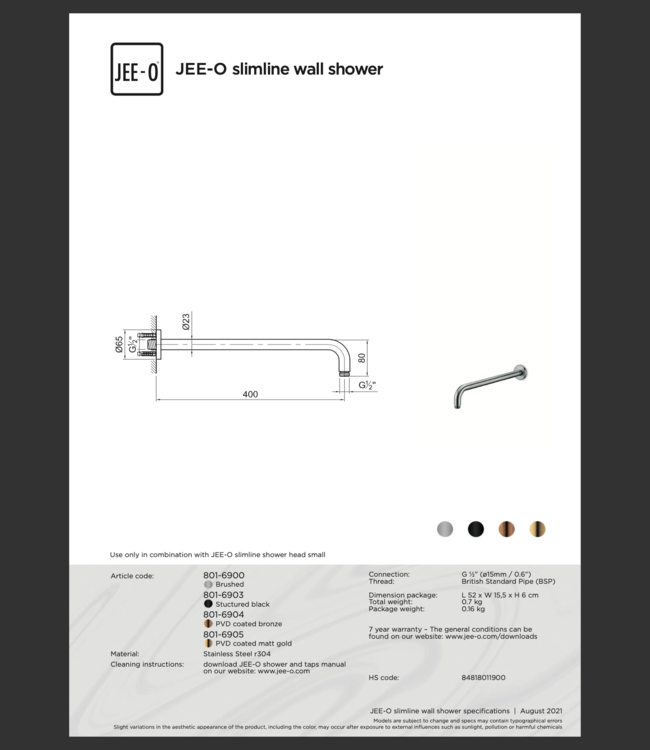 JEE-O Slimline Wand Douche Combinatie 03 | Met Handdouche | Meerdere kleuren