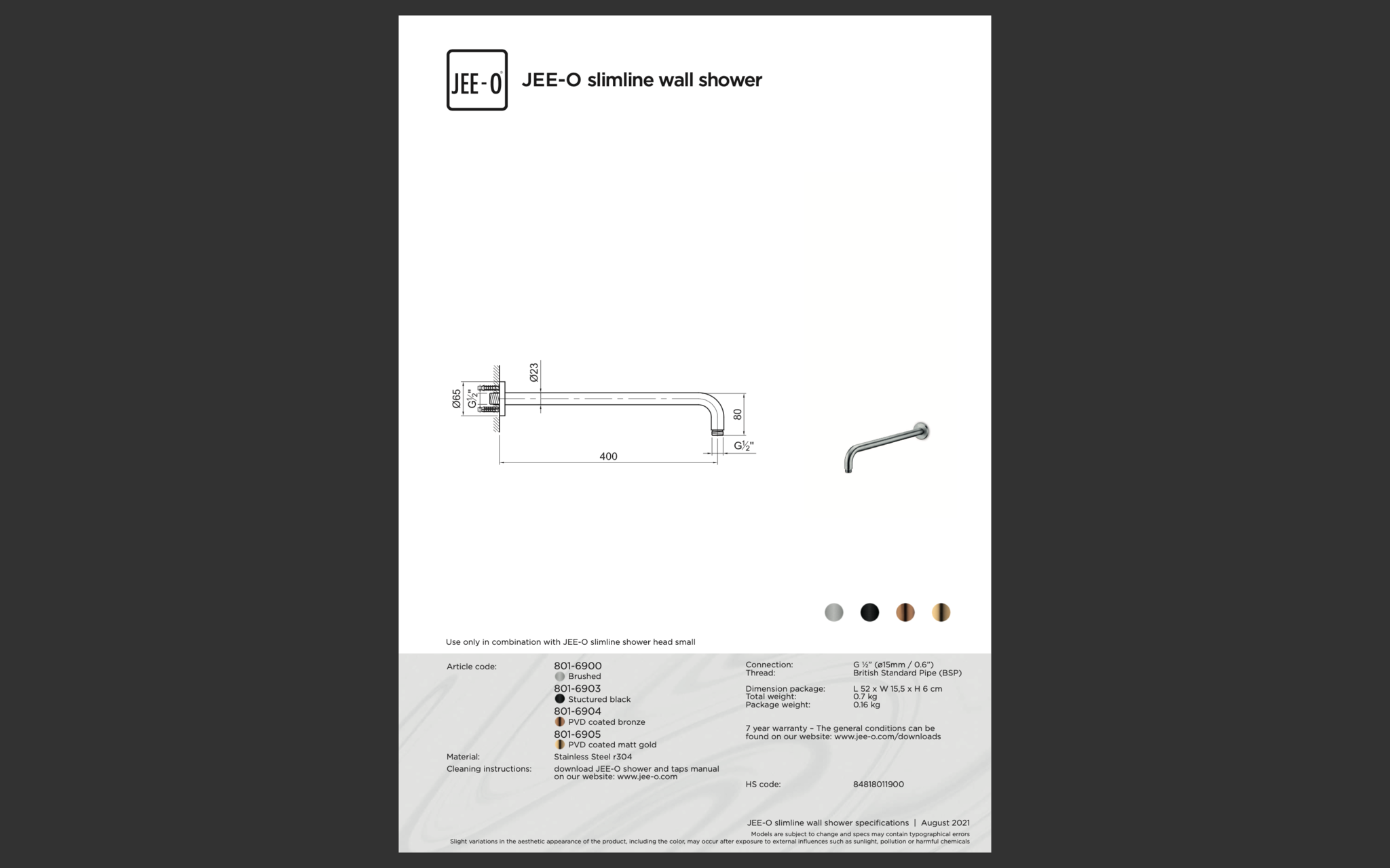 JEE-O Slimline Wand Douche Combinatie 03 | Met Handdouche | Meerdere kleuren