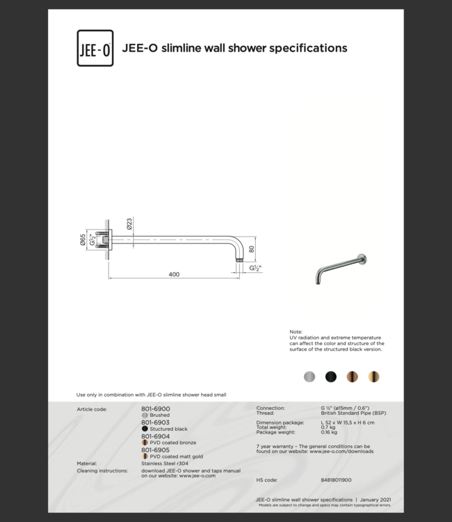 JEE-O Slimline Wand Douche Combinatie 04 | Met Handdouche | Meerdere kleuren
