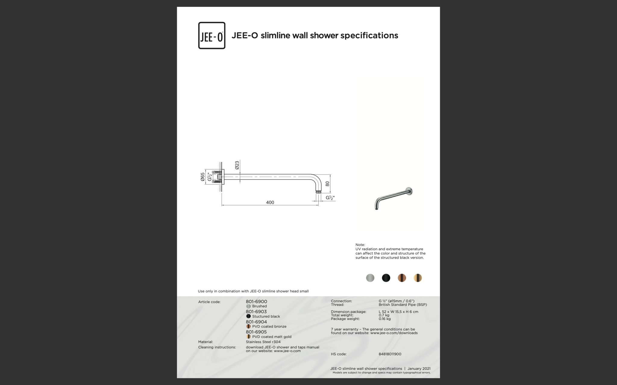 JEE-O Slimline Wand Douche Combinatie 04 | Met Handdouche | Meerdere kleuren