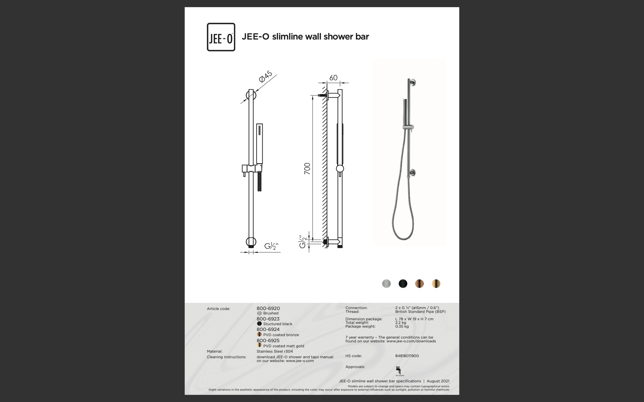 JEE-O Slimline Wand Douche Combinatie 04 | Met Handdouche | Meerdere kleuren