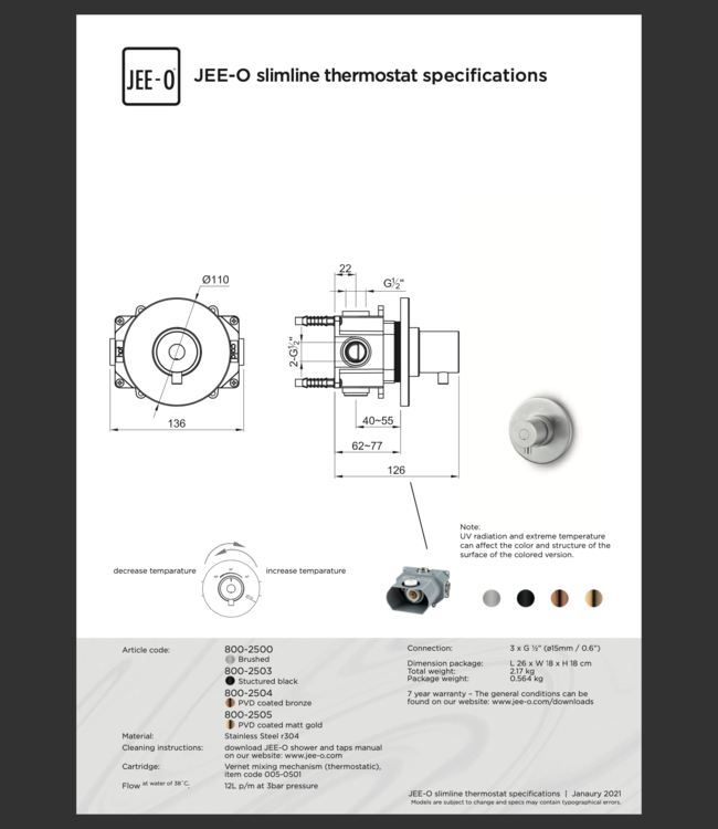 JEE-O Slimline Wand Douche Combinatie 04 | Met Handdouche | Meerdere kleuren