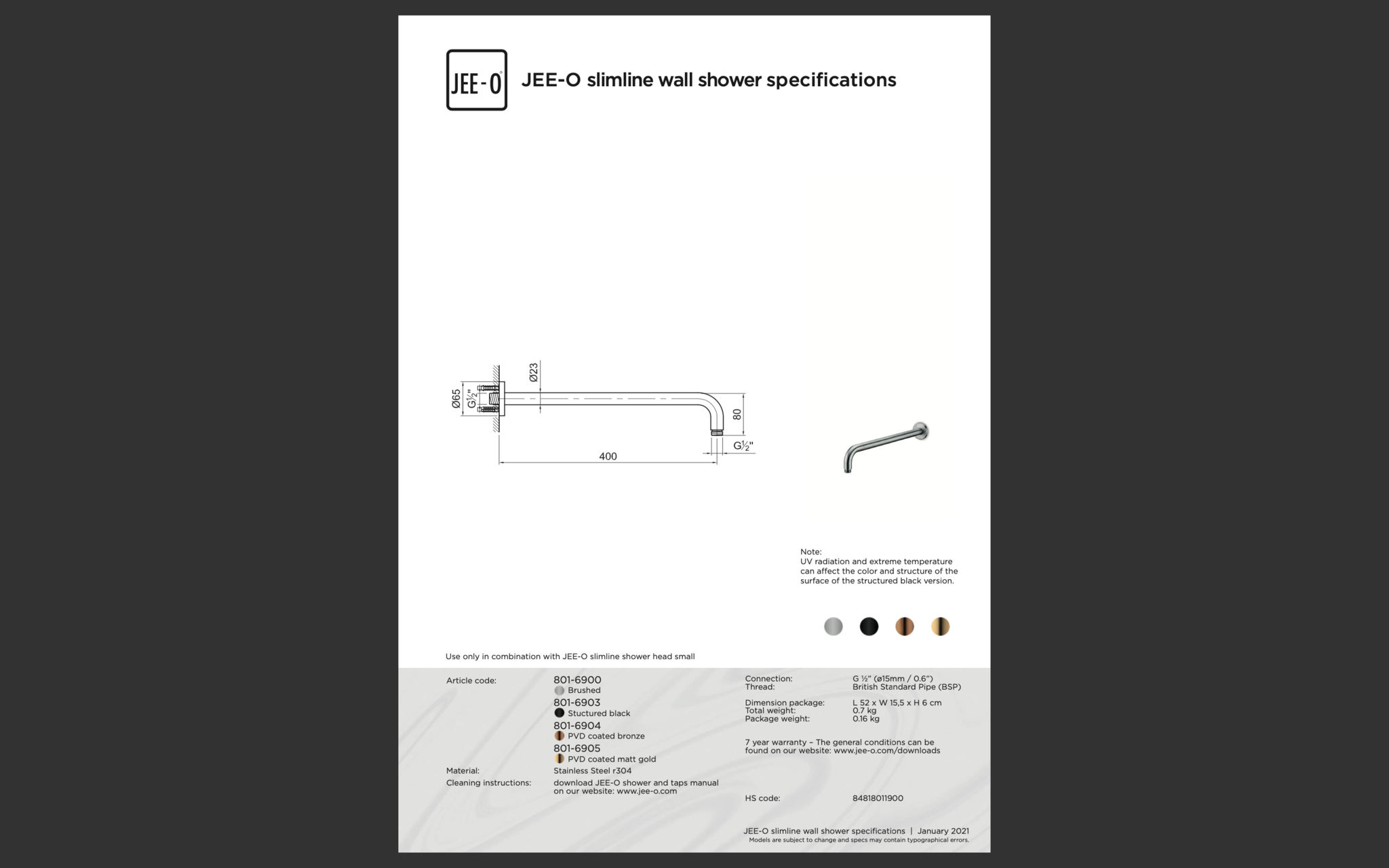 JEE-O Slimline Wand Douche Combinatie 05 | Met Handdouche | Meerdere Kleuren