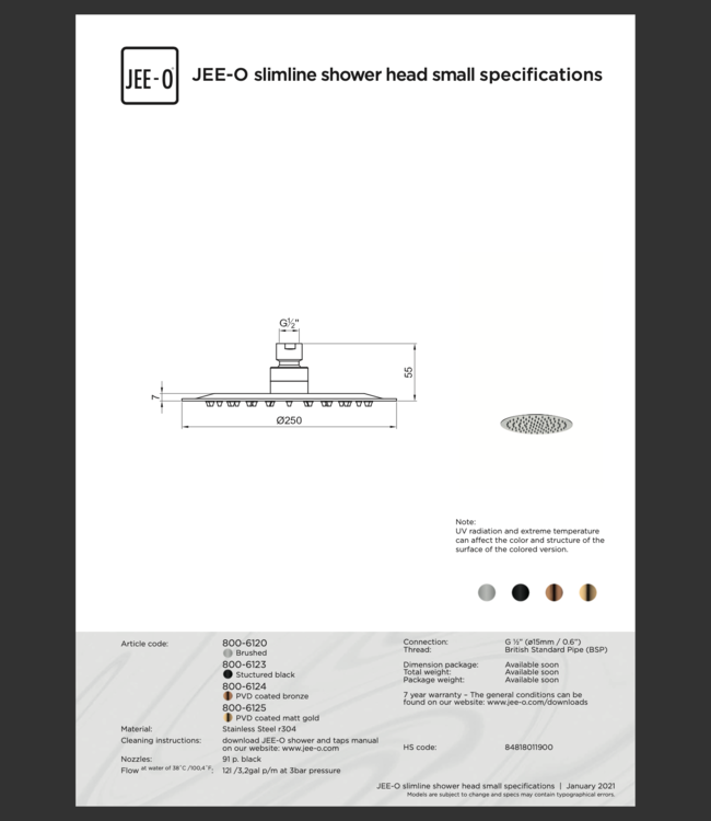 JEE-O Slimline Wand Douche Combinatie 05 | Met Handdouche | Meerdere Kleuren