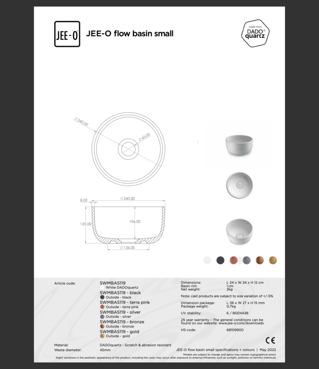 JEE-O Flow Waskom | Klein | H12 cm | Meerdere kleuren