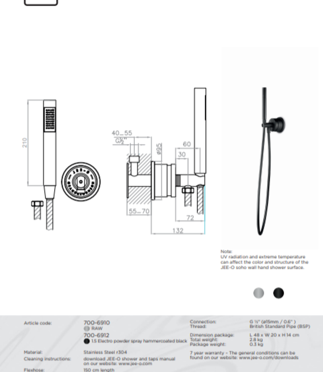 JEE-O SOHO Wand Handdouche | Met Geïntegreerde Houder | Twee kleuren