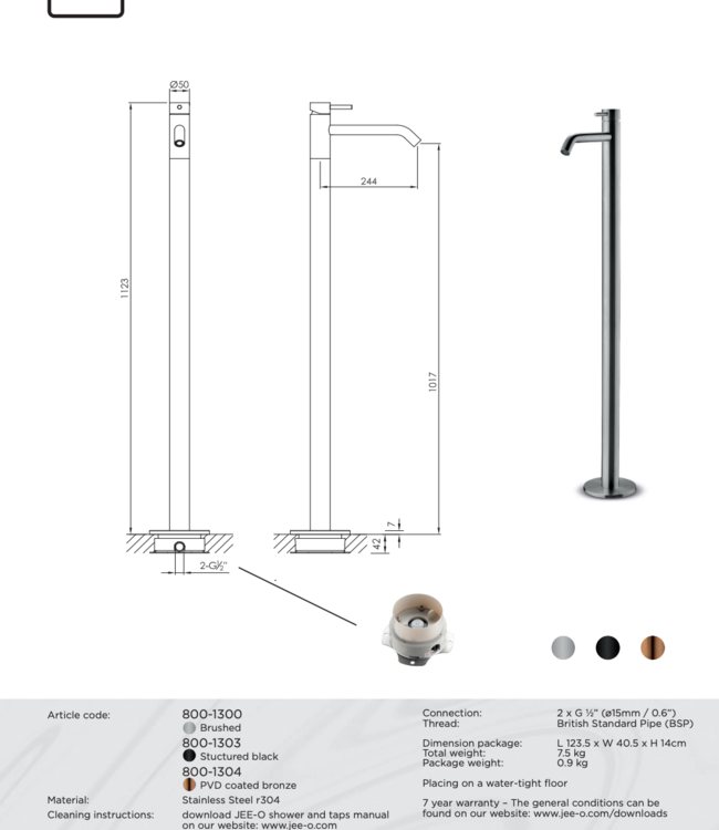 JEE-O Slimline Vrijstaande Wastafelkraan | Meerdere kleuren