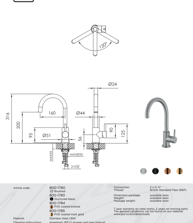 JEE-O Slimline Wastafelkraan met Eengreep-Mengkraan | Meerdere kleuren
