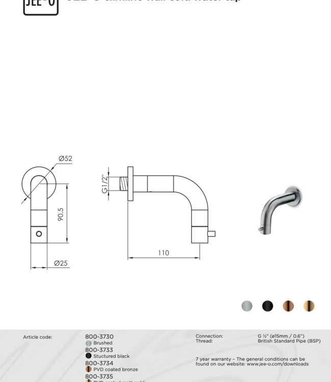 JEE-O Slimline Wand Fonteinkraan | Meerdere kleuren