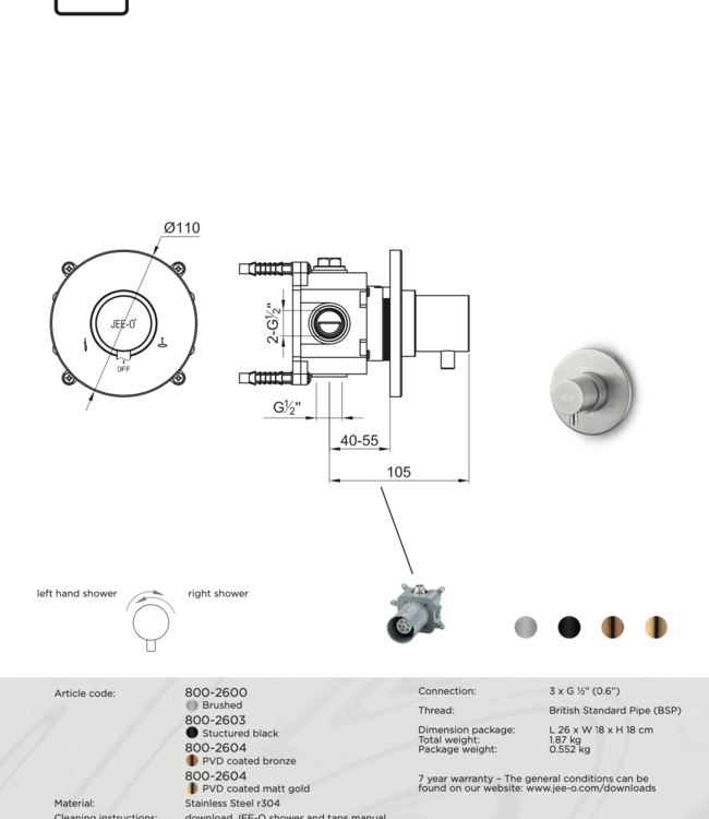 JEE-O Slimline Bad Combinatie 01 | Met Thermostaat en Handdouche | Meerdere kleuren