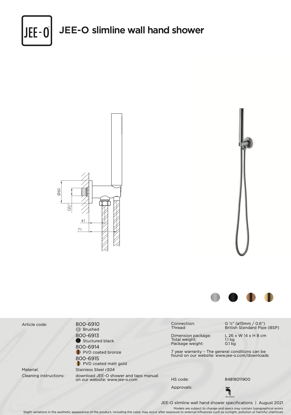 JEE-O Slimline Bad Combinatie 01 | Met Thermostaat en Handdouche | Meerdere kleuren