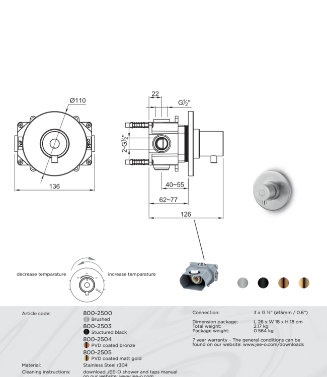 JEE-O Slimline Wand Inbouw Thermostaat | Meerdere kleuren