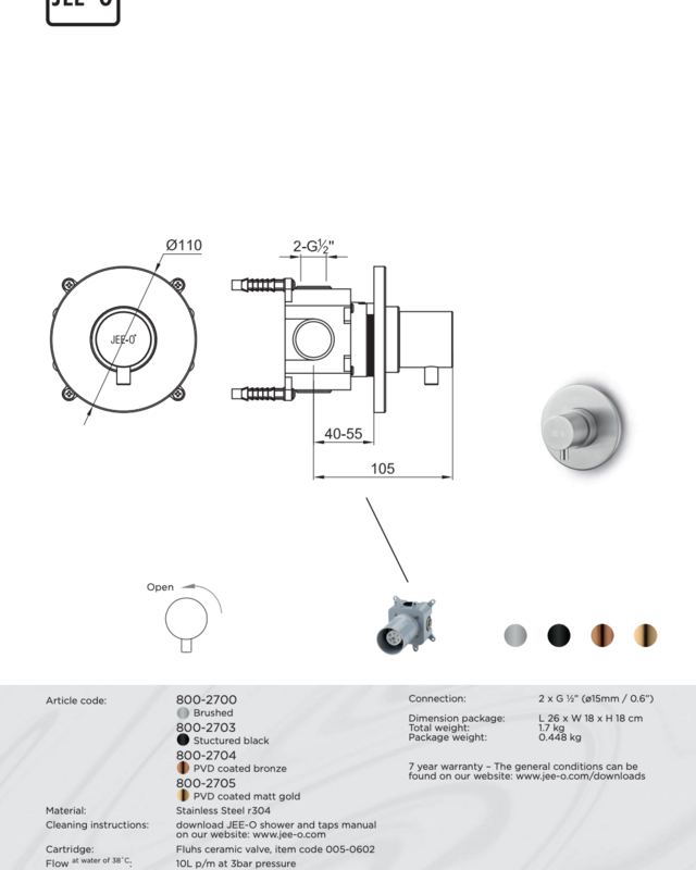 JEE-O Slimline Wand Inbouw Stopkraan | Meerdere kleuren