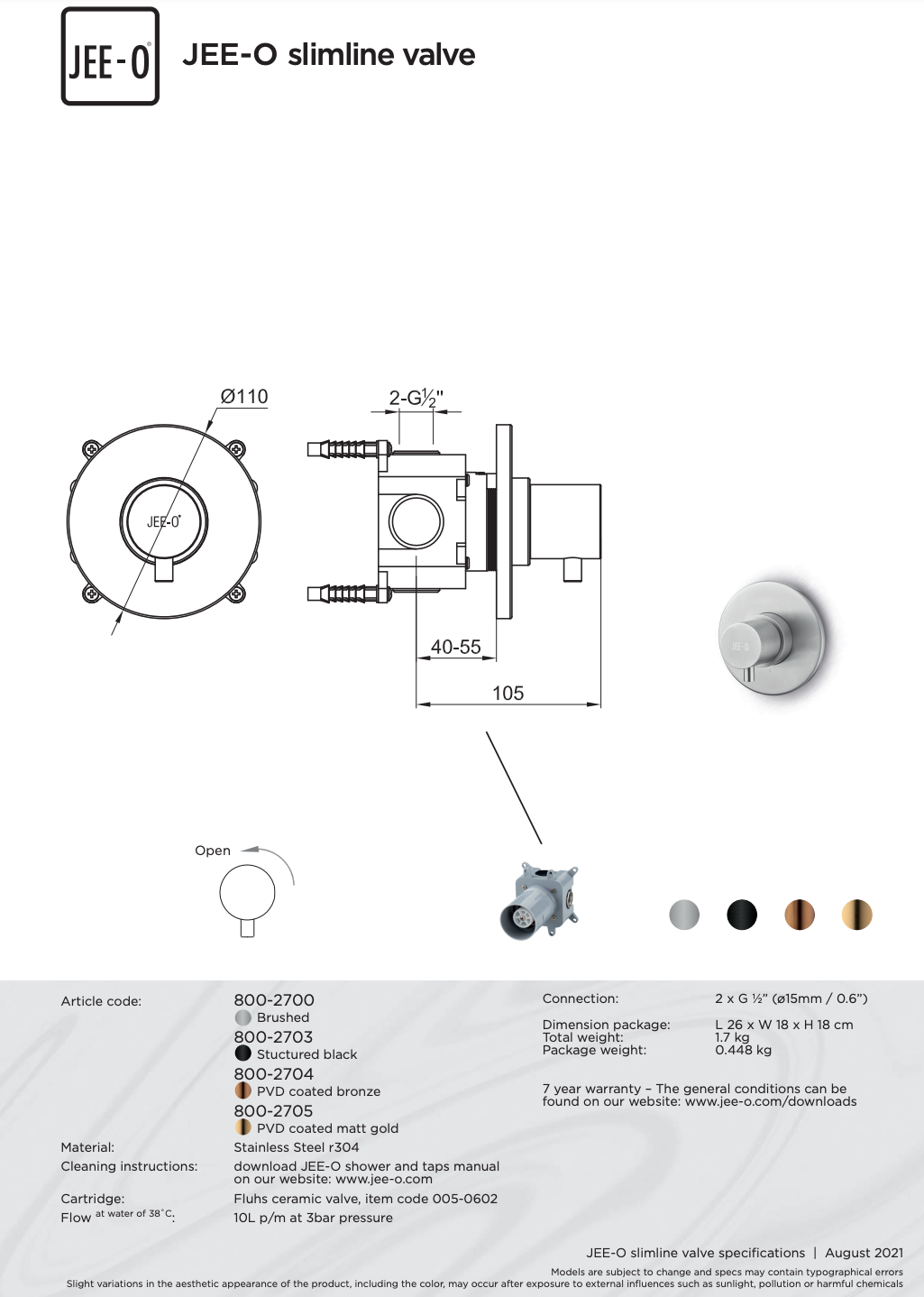 JEE-O Slimline Wand Inbouw Stopkraan | Meerdere kleuren