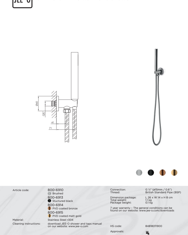 JEE-O Slimline Wand Handdouche | Meerdere kleuren