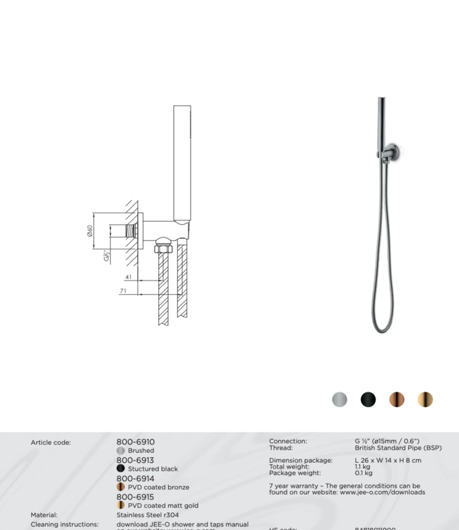 JEE-O Slimline Wand Handdouche | Meerdere kleuren