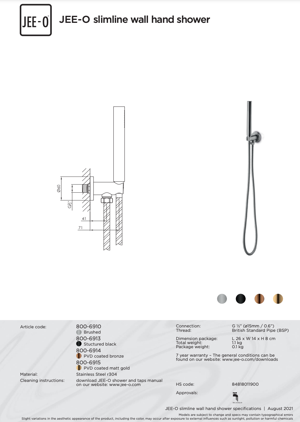 JEE-O Slimline Wand Handdouche | Meerdere kleuren