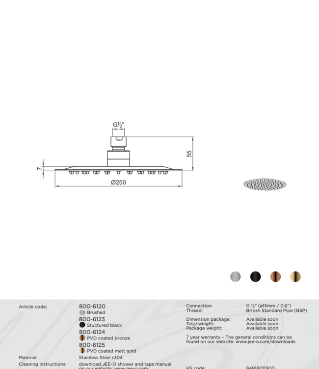 JEE-O Slimline Douchekop Klein | Meerdere kleuren