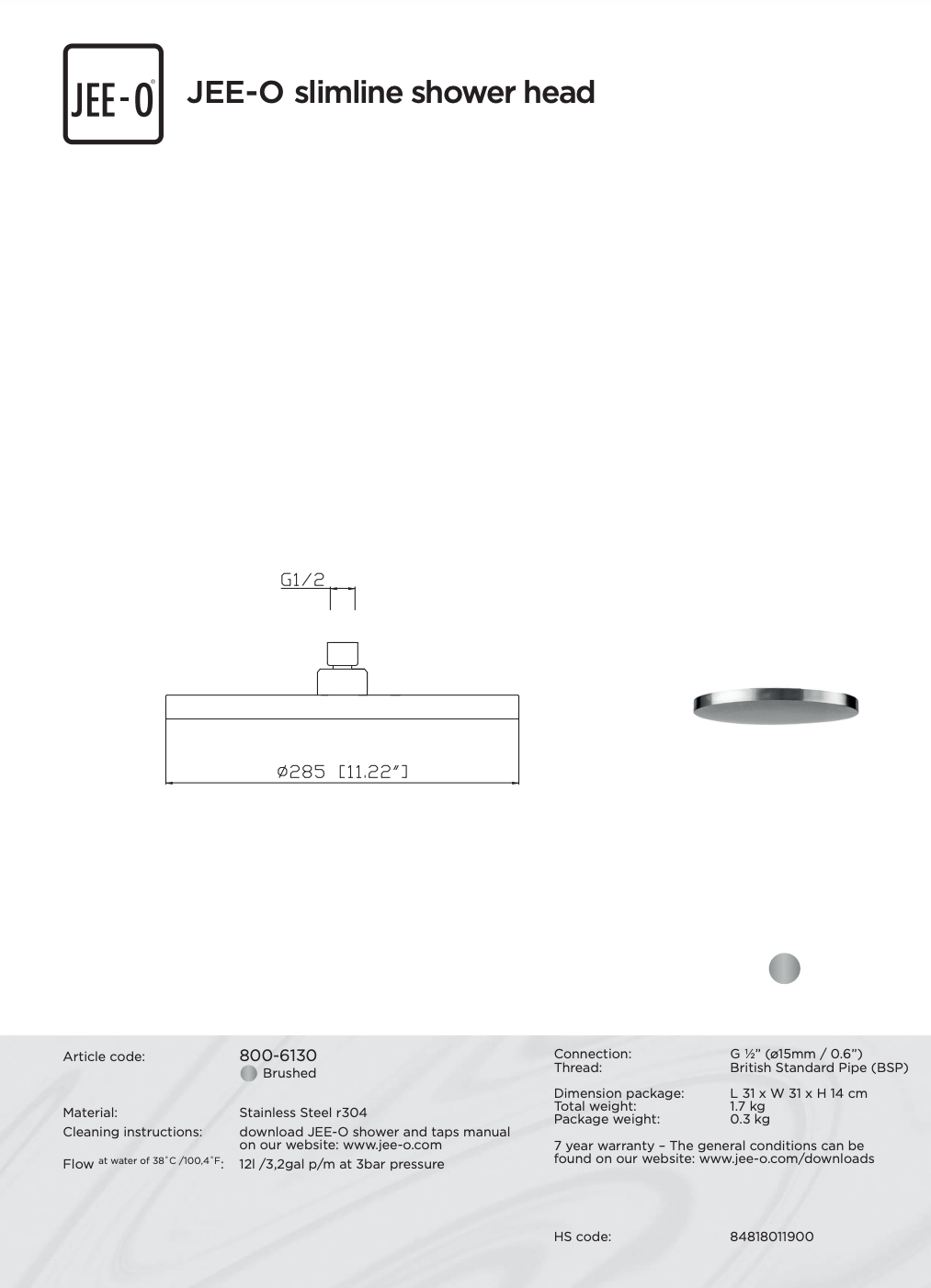 JEE-O Slimline Douchekop | Diameter 28,5 cm
