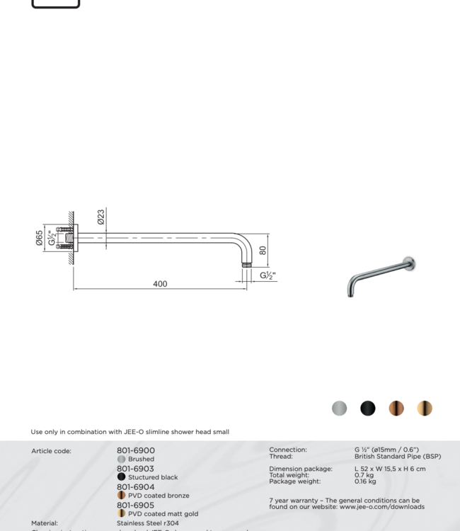 JEE-O Slimline Wand Douchekop-Houder | Meerdere kleuren