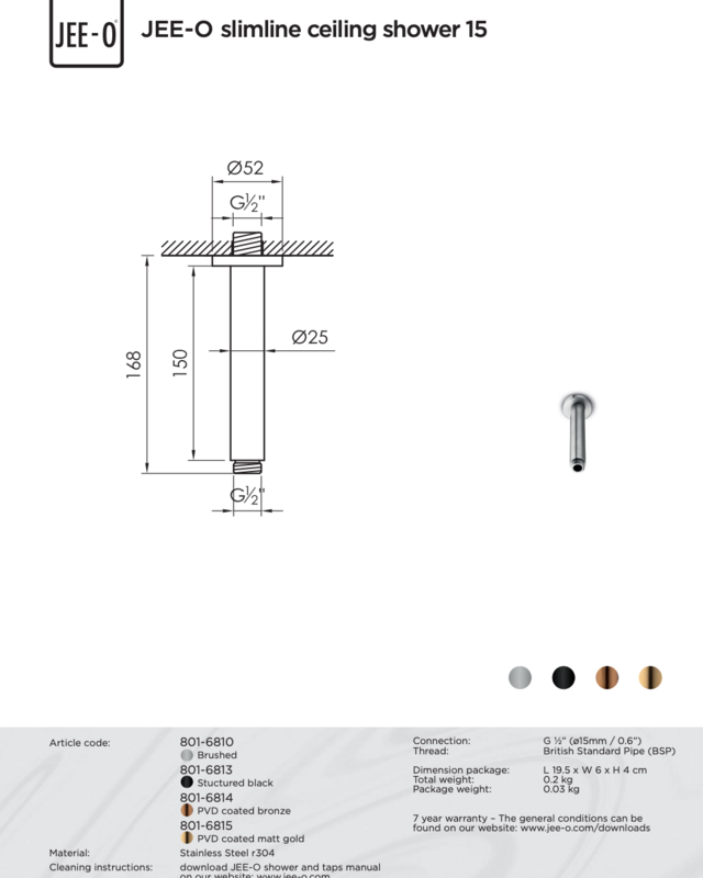 JEE-O Slimline Plafond Douchekop-Houder | 15 cm | Meerdere kleuren