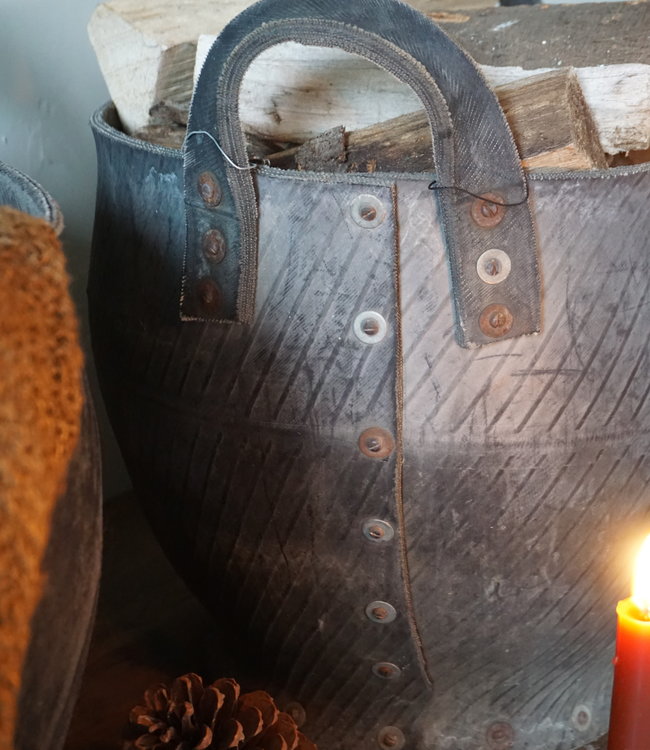 Rene Houtman Mand Rubber - Autoband Grijs/Zwart - H37xD40 cm