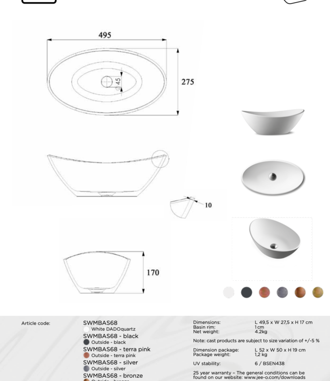 JEE-O Rio Waskom Klein | L49,5 x B27,5 x H17 cm | Meerdere kleuren