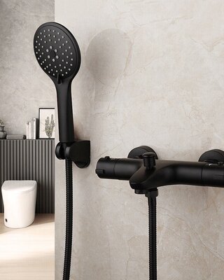 Rene Houtman Thermostatische Badkraan met Handdouche | met 3 Standen | Zwart