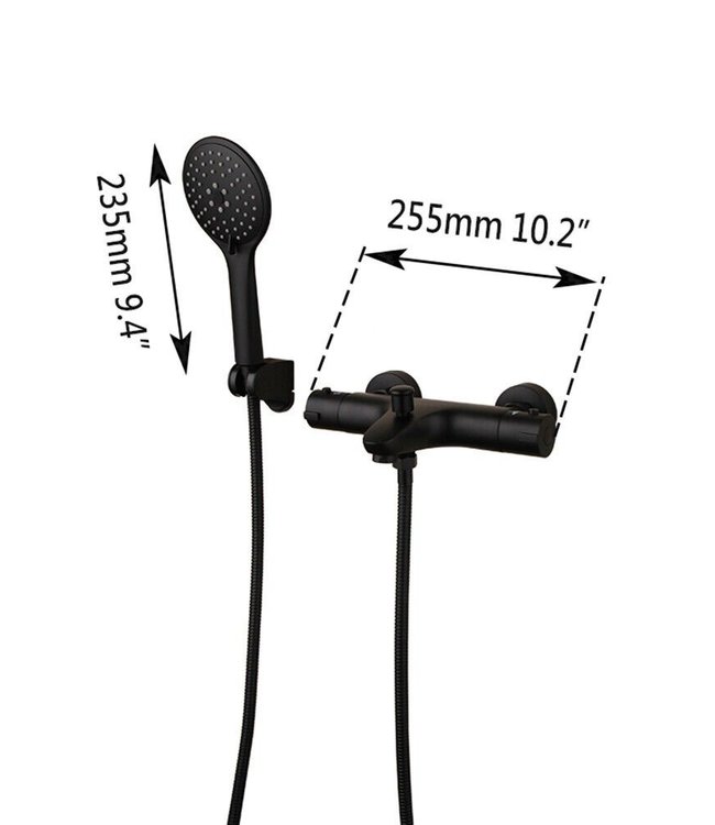 Rene Houtman Thermostatische Badkraan met Handdouche | met 3 Standen | Zwart