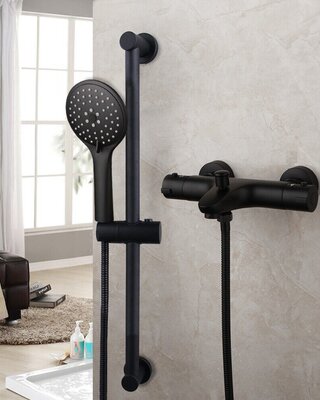 Rene Houtman Thermostatische Badkraan met Glijstang en Handdouche | Zwart