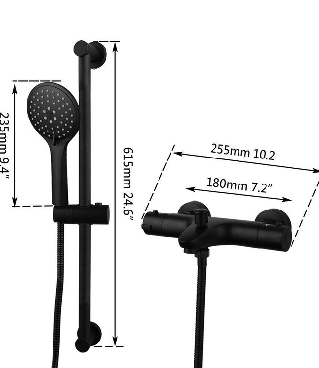 Rene Houtman Thermostatische Badkraan met Glijstang en Handdouche | Zwart