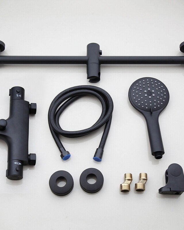 Rene Houtman Thermostatische Badkraan met Glijstang en Handdouche | Zwart