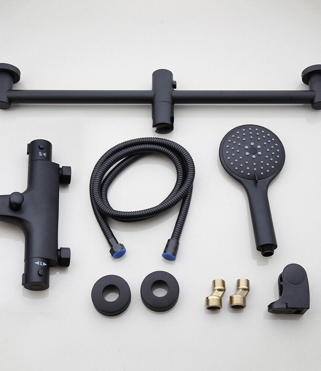 Rene Houtman Thermostatische Badkraan met Glijstang en Handdouche | Zwart