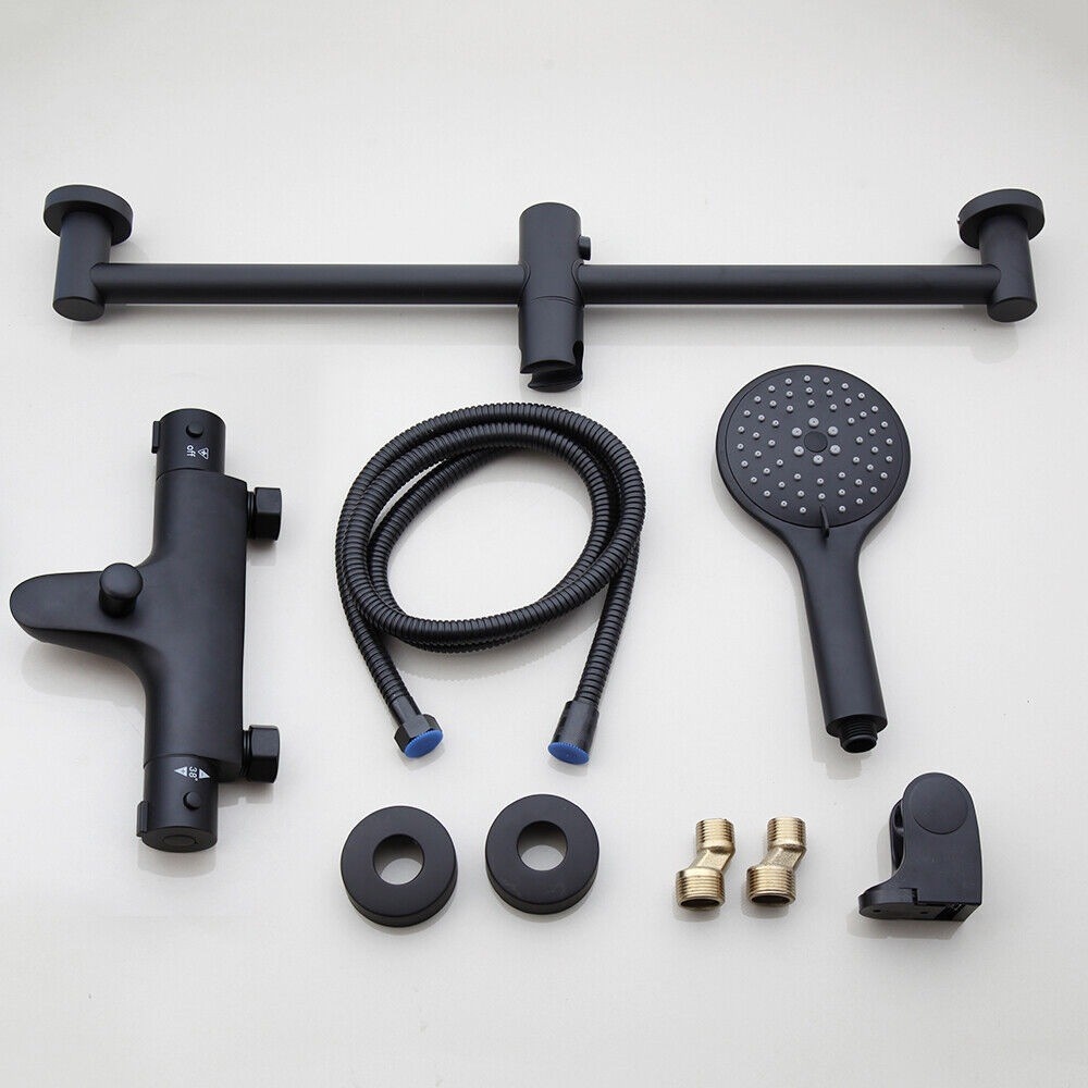Rene Houtman Thermostatische Badkraan met Glijstang en Handdouche | Zwart