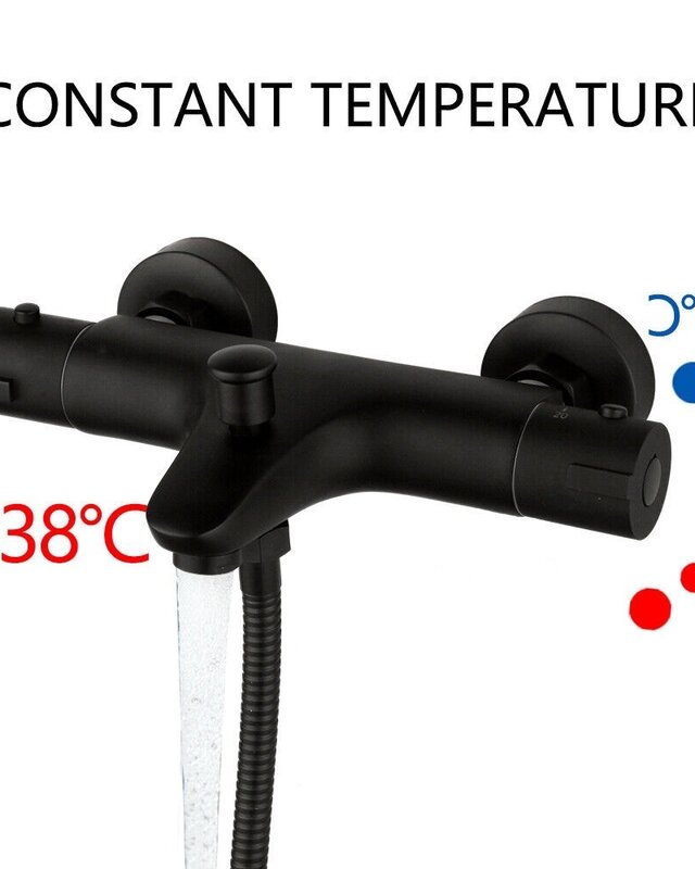 Rene Houtman Thermostatische Badkraan met Glijstang en Handdouche | Zwart