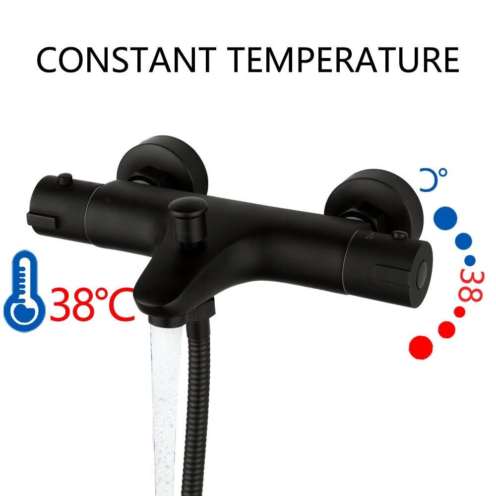 Rene Houtman Thermostatische Badkraan met Glijstang en Handdouche | Zwart