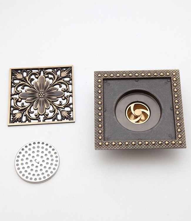 Rene Houtman Bronskleurige Doucheput met Bloem Motief