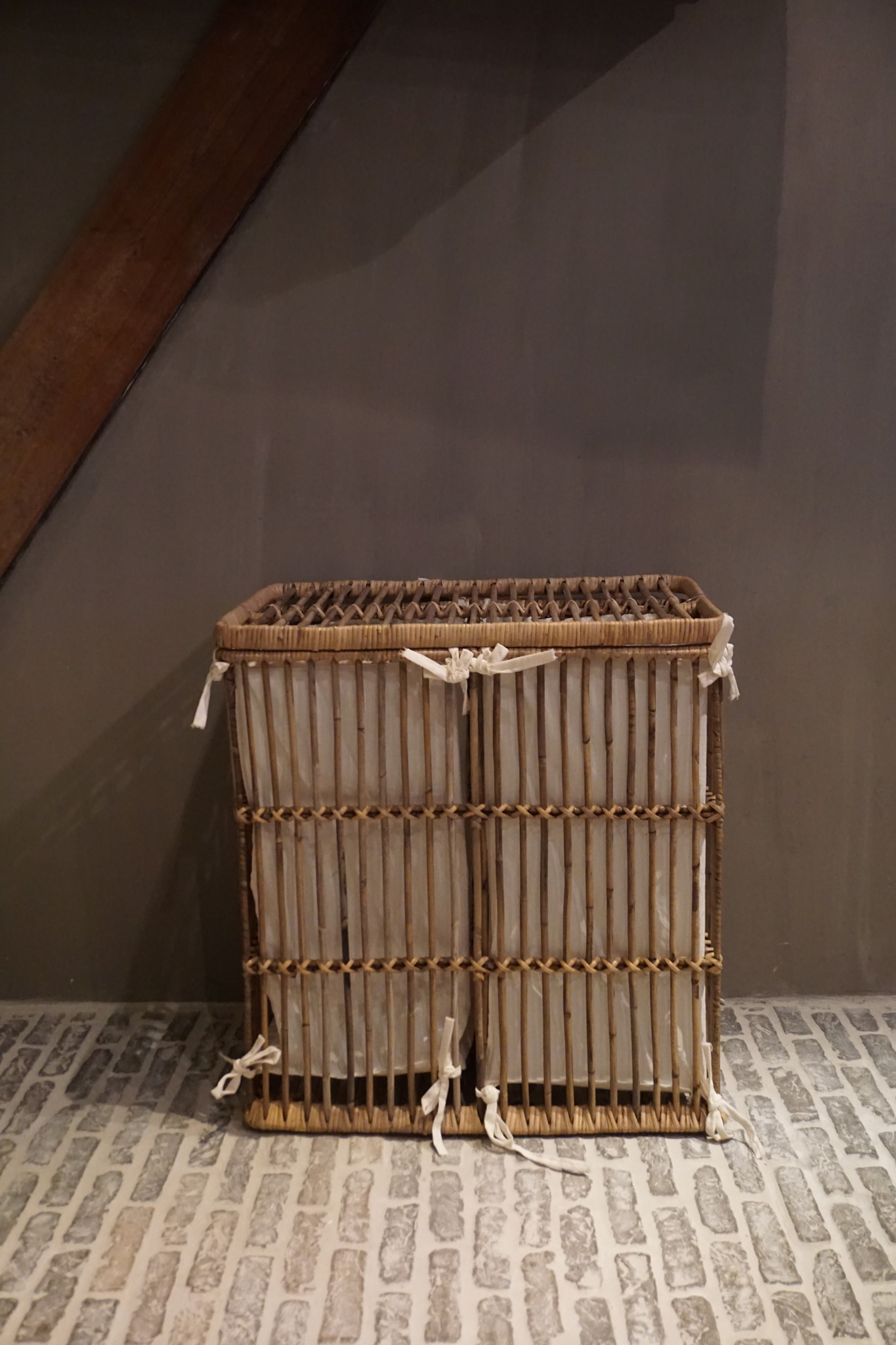 Rene Houtman Wasmand Dubbel Rotan Linnen Zakken B58 cm