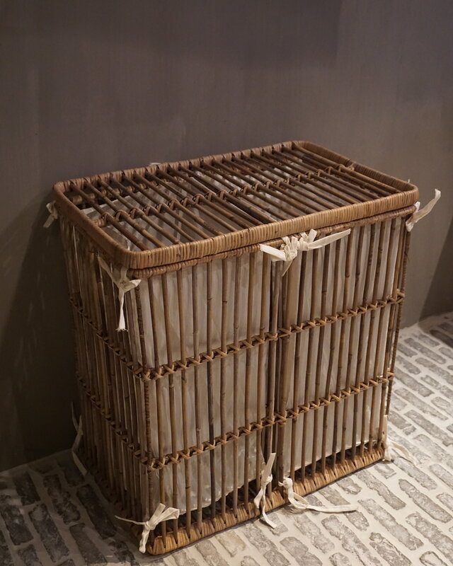 Rene Houtman Wasmand Dubbel Rotan Linnen Zakken B58 cm