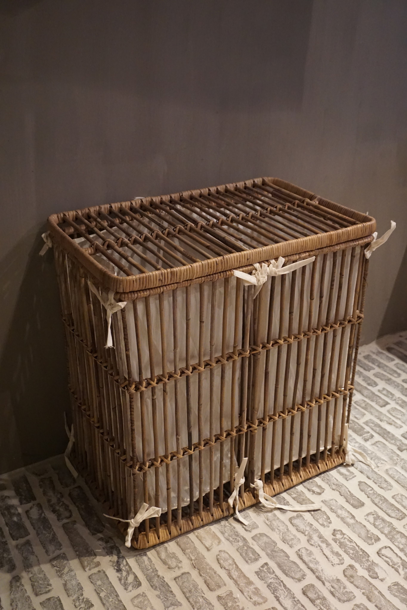 Rene Houtman Wasmand Dubbel Rotan Linnen Zakken B58 cm