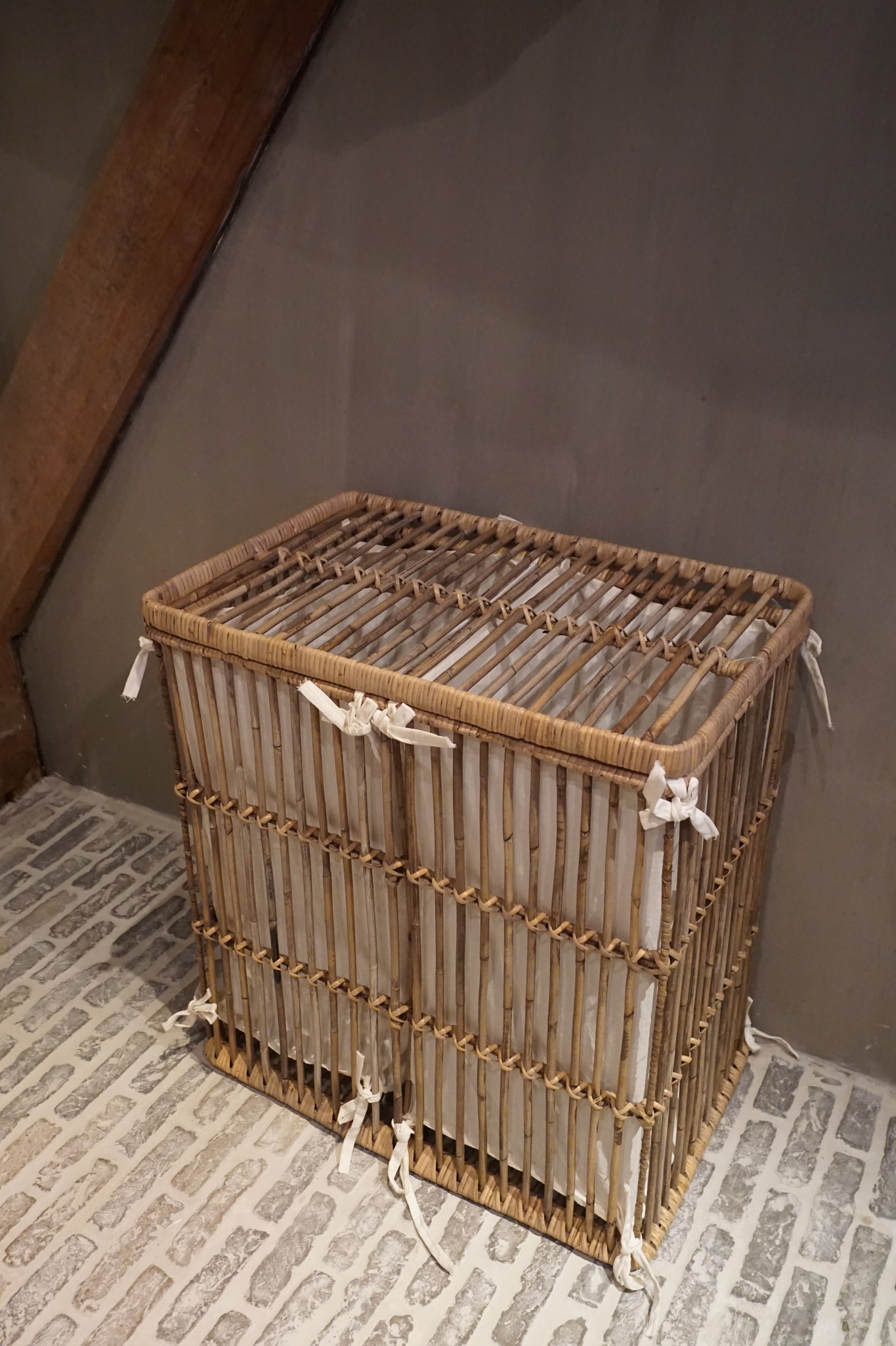 Rene Houtman Wasmand Dubbel Rotan Linnen Zakken B58 cm