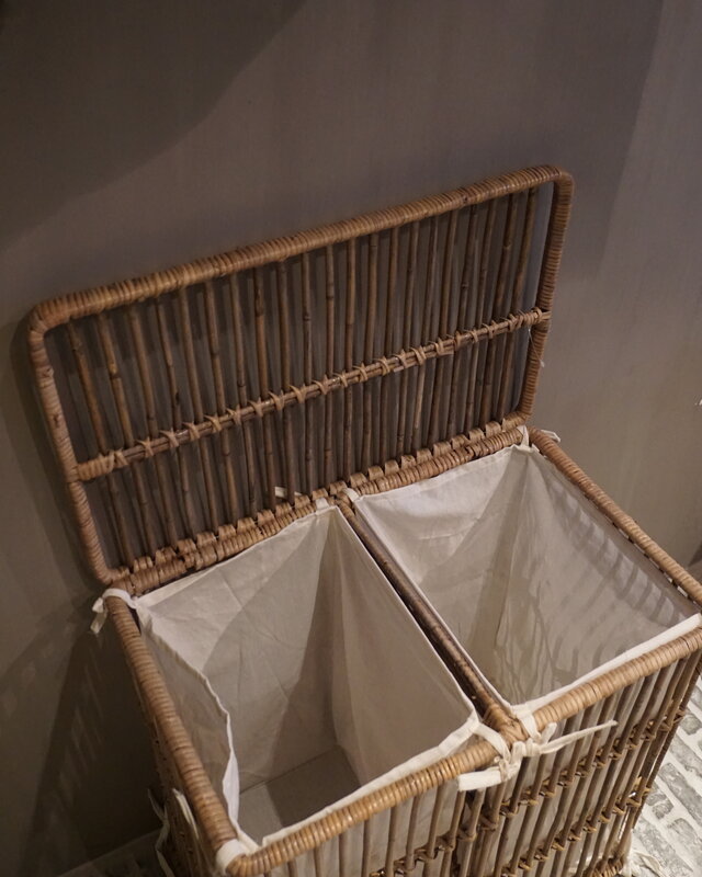 Rene Houtman Wasmand Dubbel Rotan Linnen Zakken B58 cm