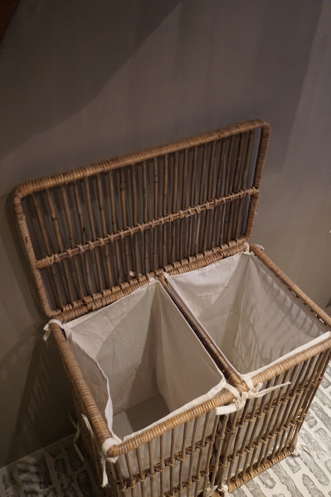 Rene Houtman Wasmand Dubbel Rotan Linnen Zakken B58 cm
