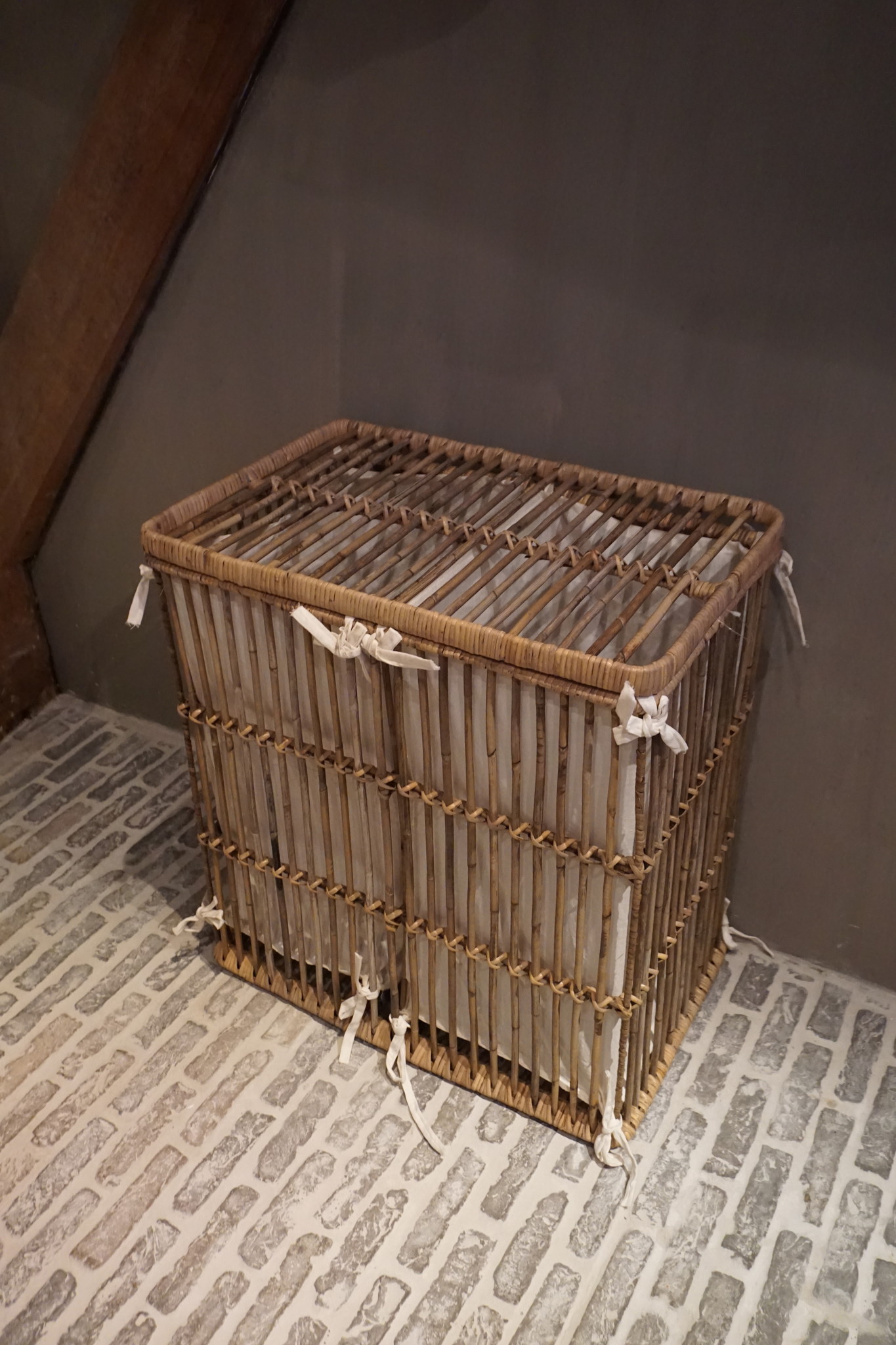 Rene Houtman Wasmand Dubbel Rotan Linnen Zakken B58 cm