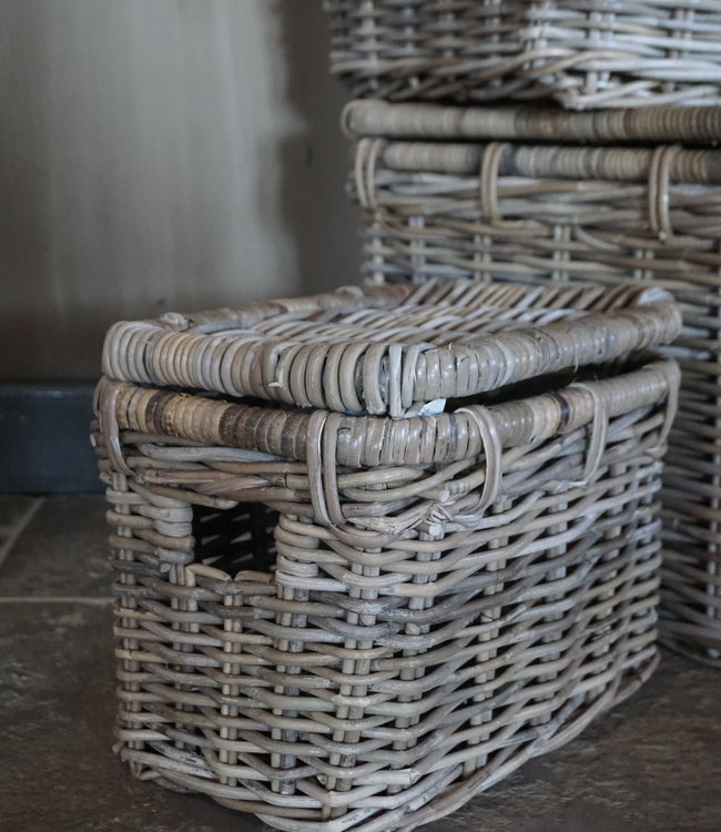 Rene Houtman Set rieten opbermanden Rotan Grijs 3-Delig