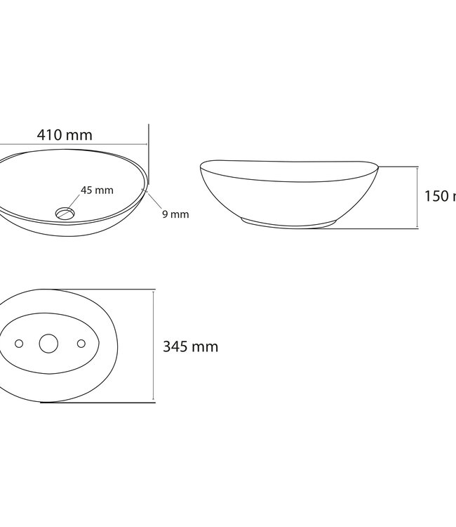 Differnz Ell waskom opbouw - 41 x 34.5 x 15 cm - wit