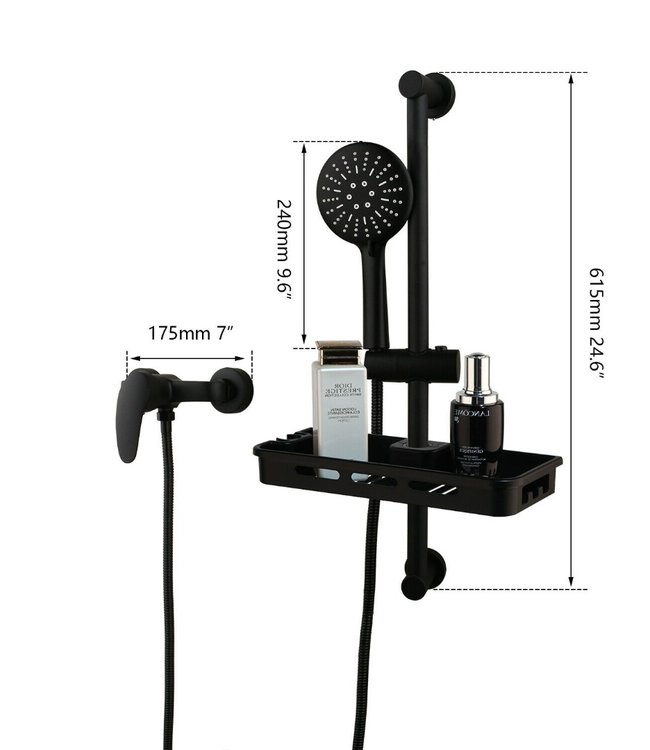 Rene Houtman Douchekraan met glijstang en shampoo bak - Zwart